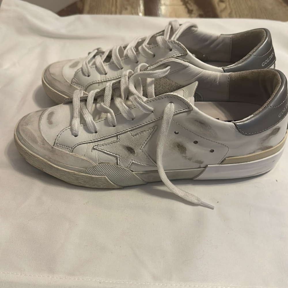 Golden Goose Superstar, white distressed leather, size 38 or US 8